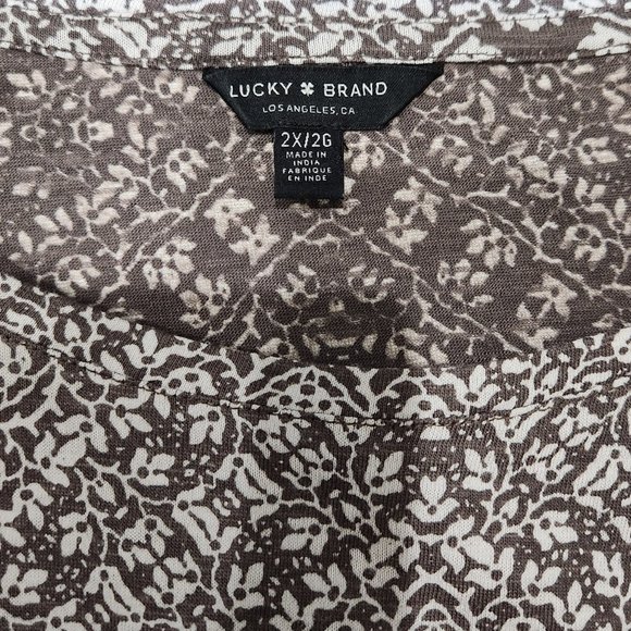 ❤️2/$18 Lucky Brand Boho Tunic Top 3/4 Sleeve Floral Paisley Print Stretch Plus - Picture 5 of 7
